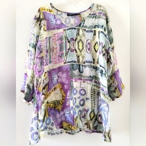 APNY New York V-Neckline Abstract Watercolor  V-neckline Blouse